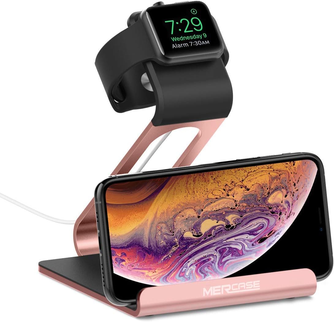 Apple Watch Stand, Mercase Phone Charging Station iWatch Cradle Night Mode Charge Holder for Apple Watch Series 1/Series 2 (42mm 38mm) iPhone 7 7plus 6S 6plus Samsung and iPad, iPod, Tablet-Space Grey