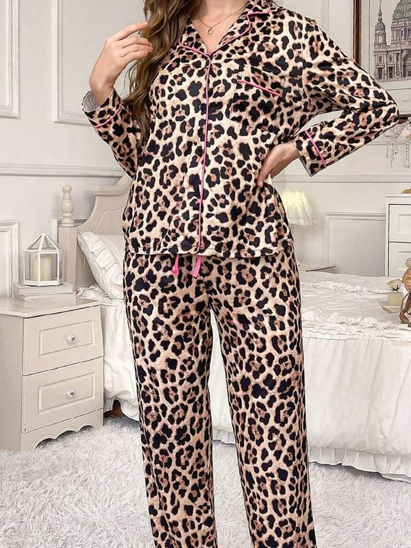 Image of Night Suit for Women with Full Sleeve Button-Down Top with Pant Dress for Woman, Night Dress for Woman, Cotton Two-Piece Loungewear Set