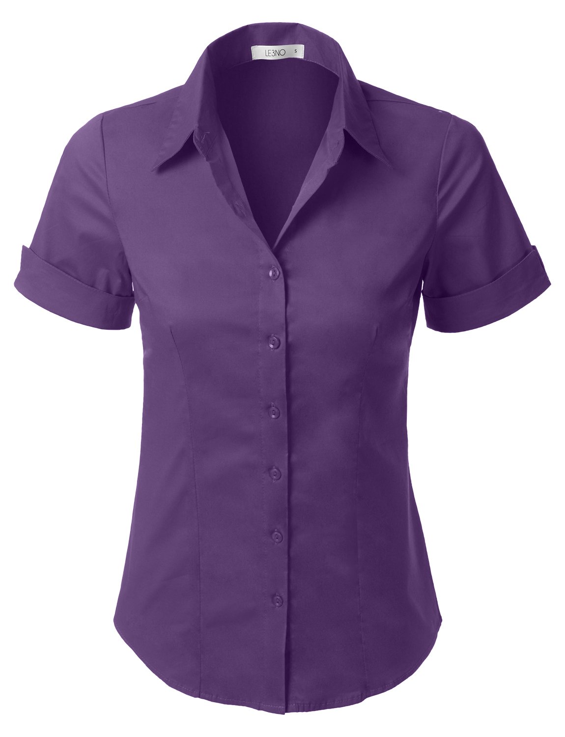 LE3NOWomens Tailored Short Sleeve Button Down Shirt with Stretch