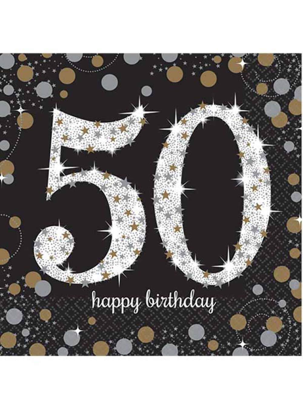 Amscan 511546 - Gold Sparkling Celebration 50th Birthday Luncheon Napkins - 16 Pack