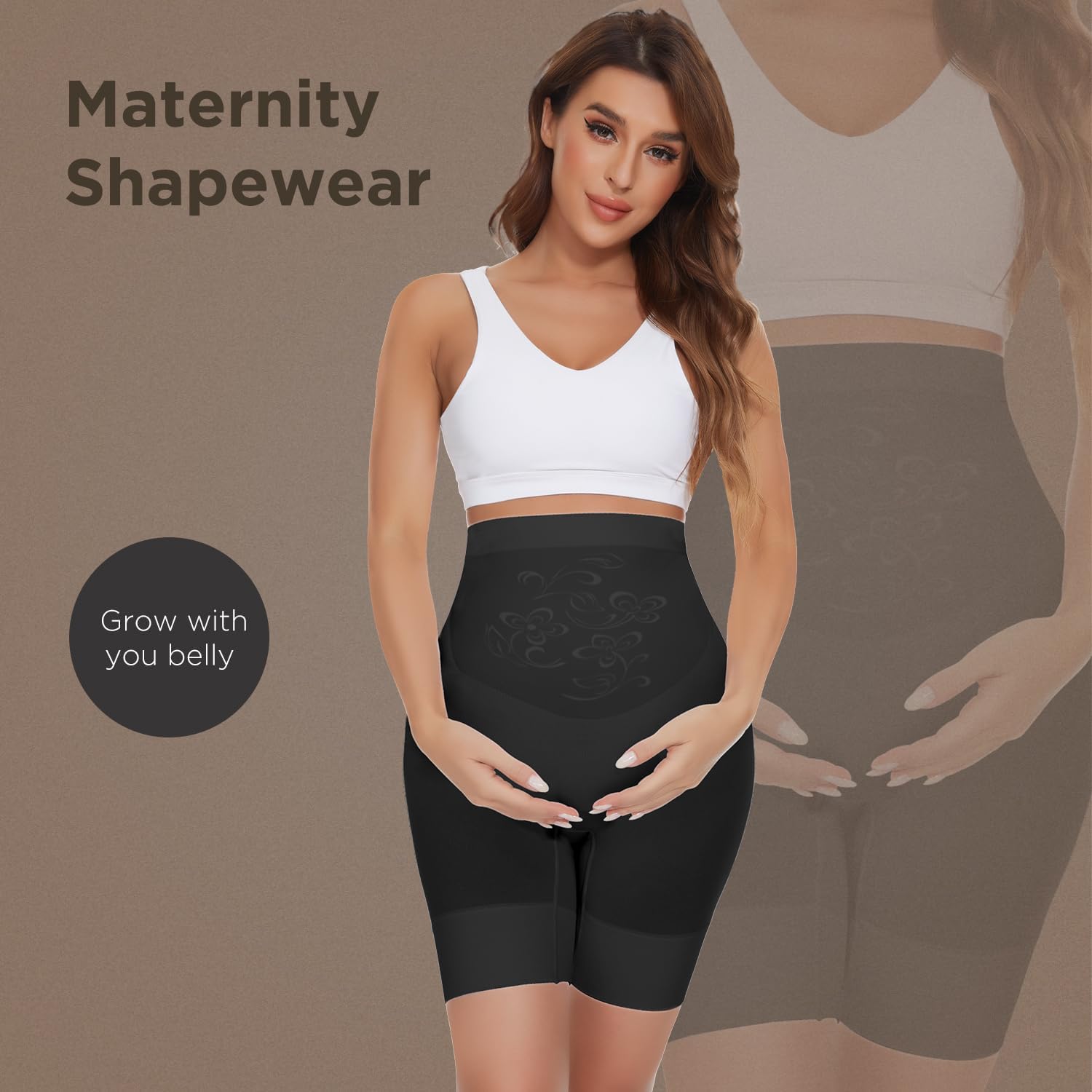 Maternity Underwear Over Bump, Womens High Waist Mid-Thigh Pregnancy Shapewear Boyshorts Panties for Under Dresses