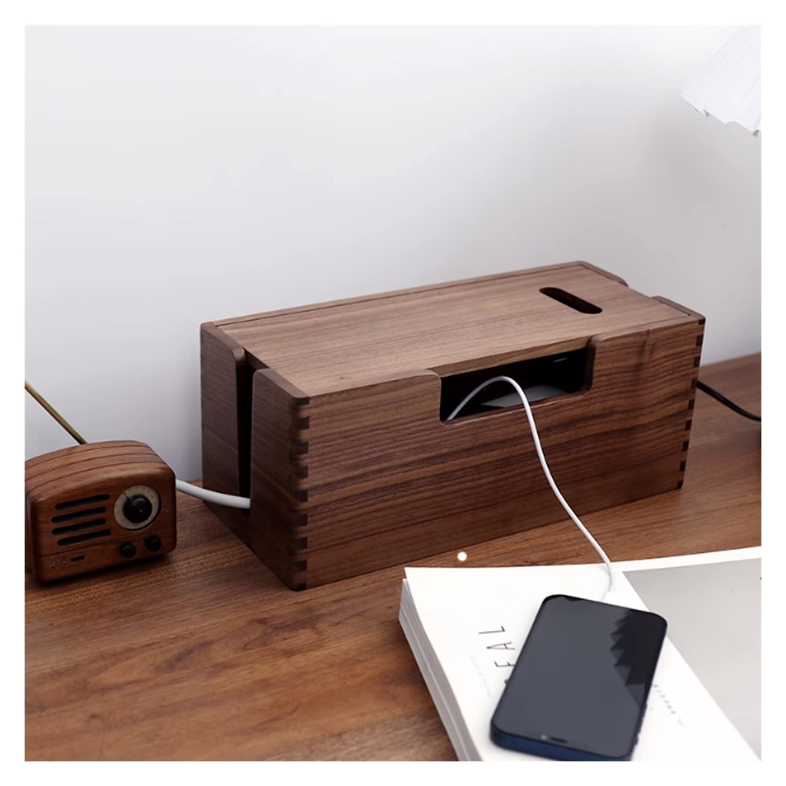 Kabel-Management-Box aus Holz, Kabel-Aufbewahrungsbox, Kabel-Aufbewahrungsbox, kabellose Router-Rack-Reihe und Datenkabel-Abdeckung, Line-Manager, Set-Top-Box, Hub-Box, Kabel-Organizer-Box-Aufbewahrun