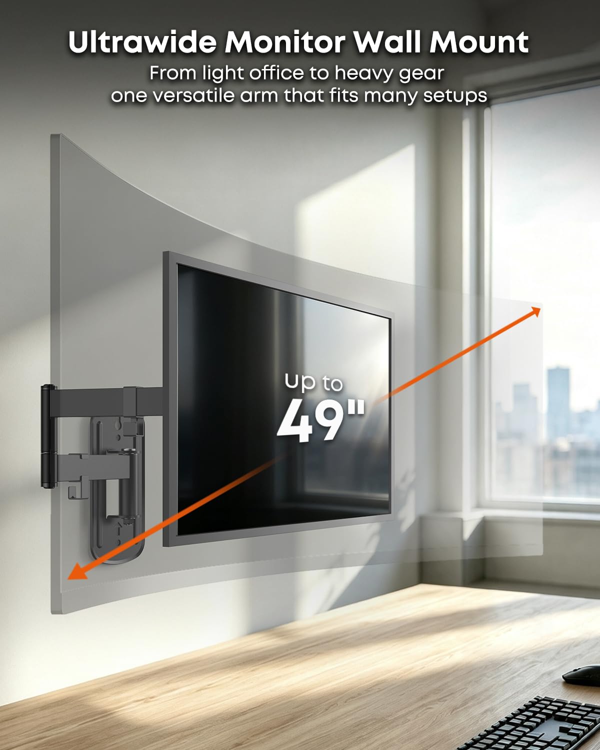 Monitor o dużej wytrzymałości do montażu na ścianie do 100 cm ekranów – niskoprofilowy ultrawide ramię monitora do montażu na ścianie, lita stal, pełna regulacja, maksymalne obciążenie 20 kg, VESA 75