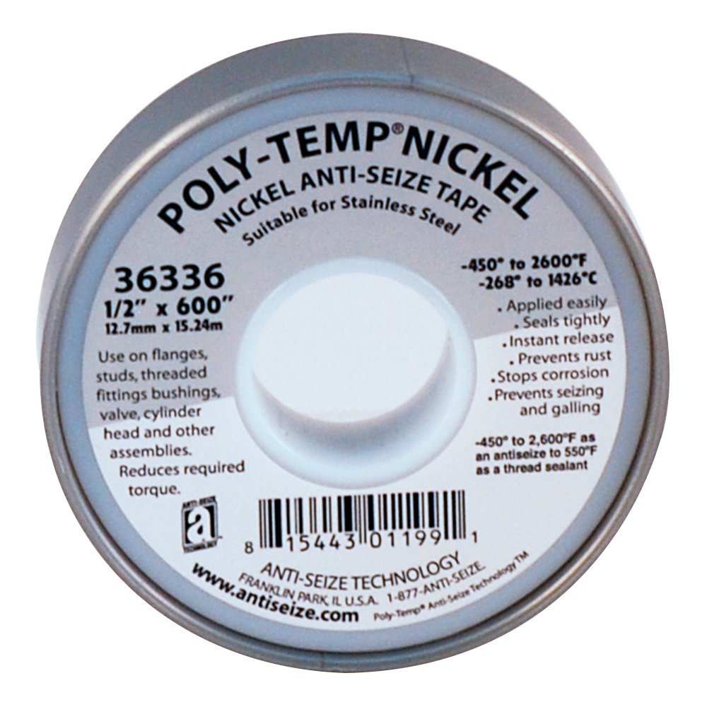 Poly-Temp 36336 Anti-Seize Nickel Filled PTFE Thread Seal Tape, 600" Length x 1/2" Width x 3.5 Mil Thickness, Gray
