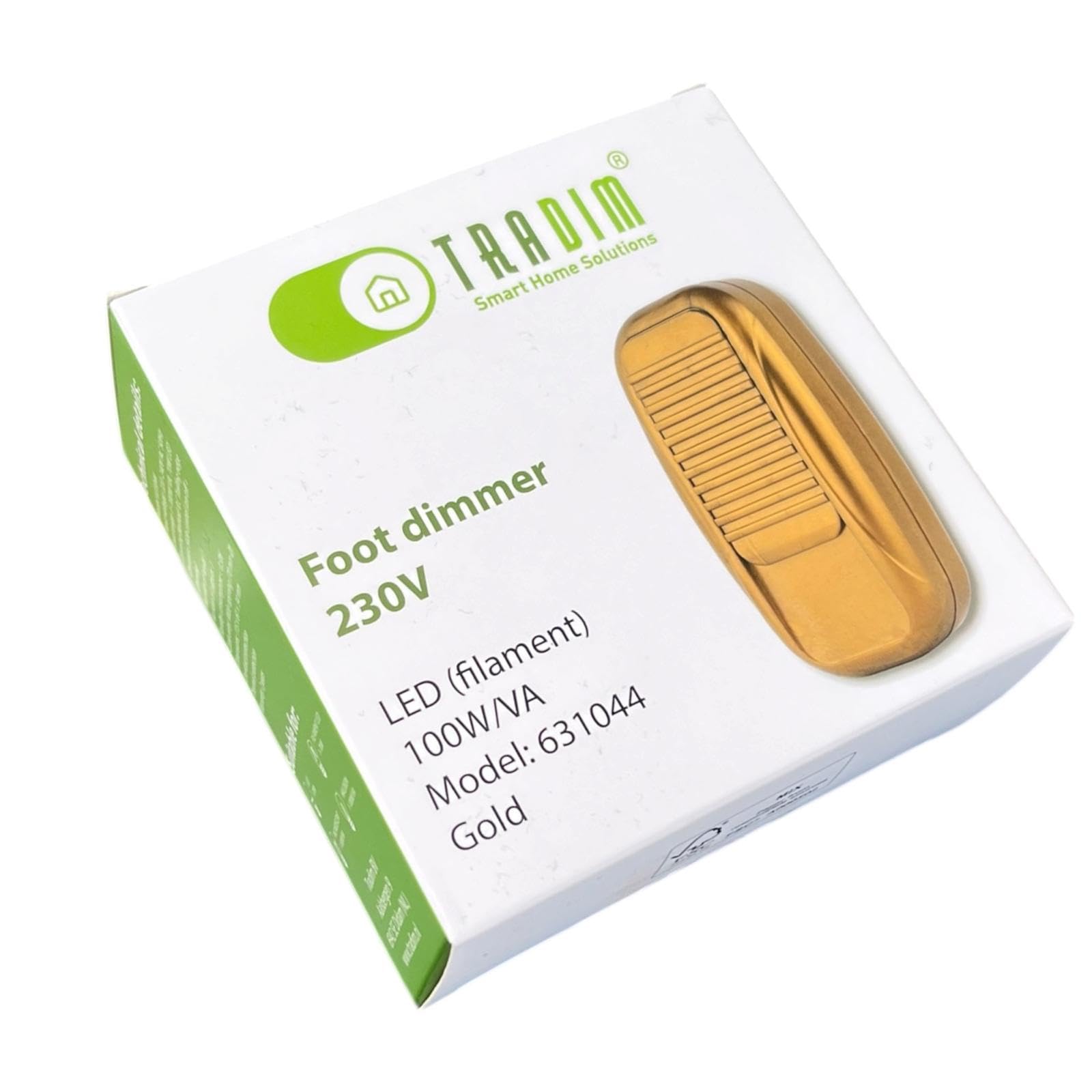 LED Dimmer 1–100W 230V Gold Fußdimmer TRADIM 631044 Phasenabschnitt Schnurzwischendimmer