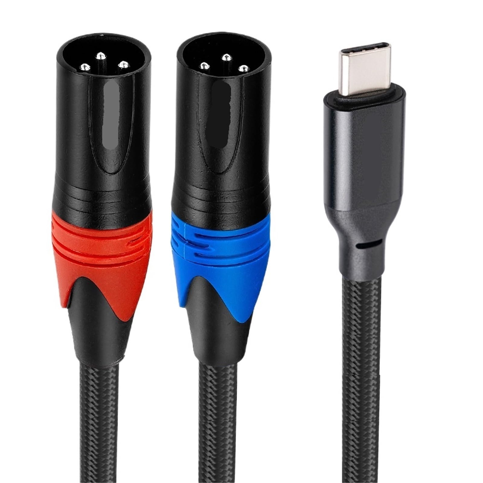 Pleciony kabel audio typu C na podwójny XLR OFC Aux, wbudowany chipset, 32 bit, folia 384 kHz, pleciony ekranowany (model A, 3 metry)