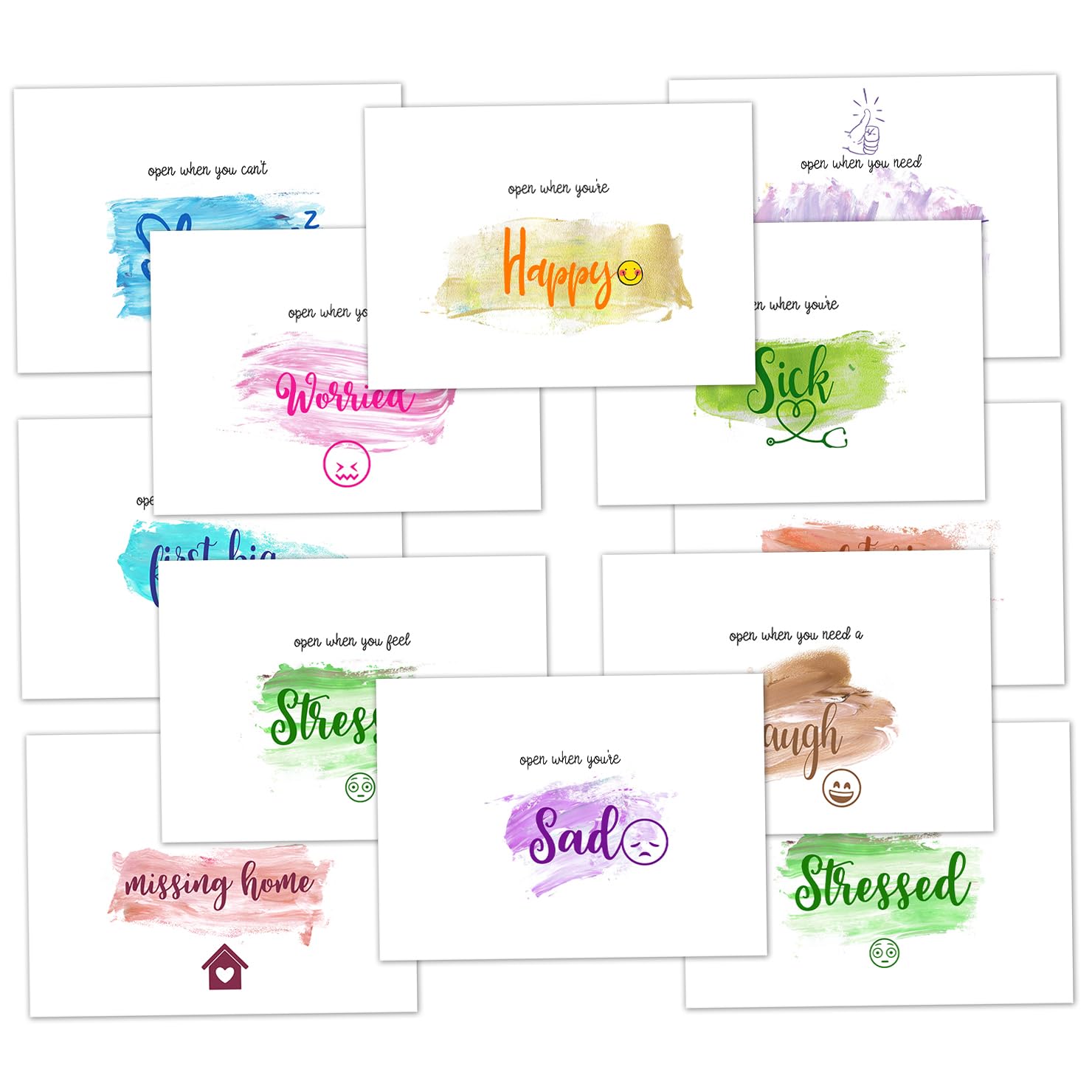 Sobres abiertos (juego de 12) – Ir a la universidad, regalos de universidad, salir de casa, regalo para hija, hijo, amigo, regalo universitario, diseño de color abierto cuando sobres -02