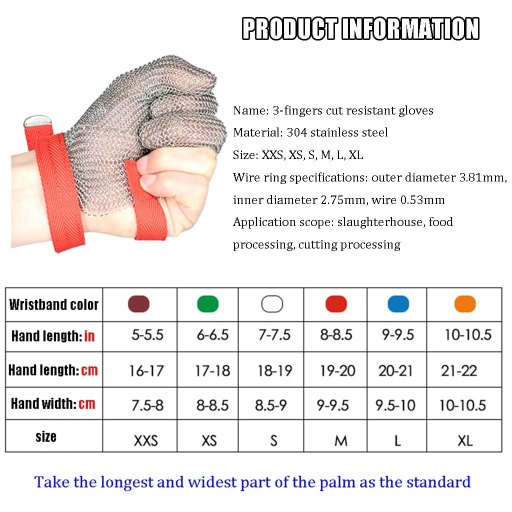 Guantes Resistentes al Corte de Tres Dedos de Grado alimenticio, Guantes de Trabajo fáciles de Limpiar (Size : 2pcs/XXS)