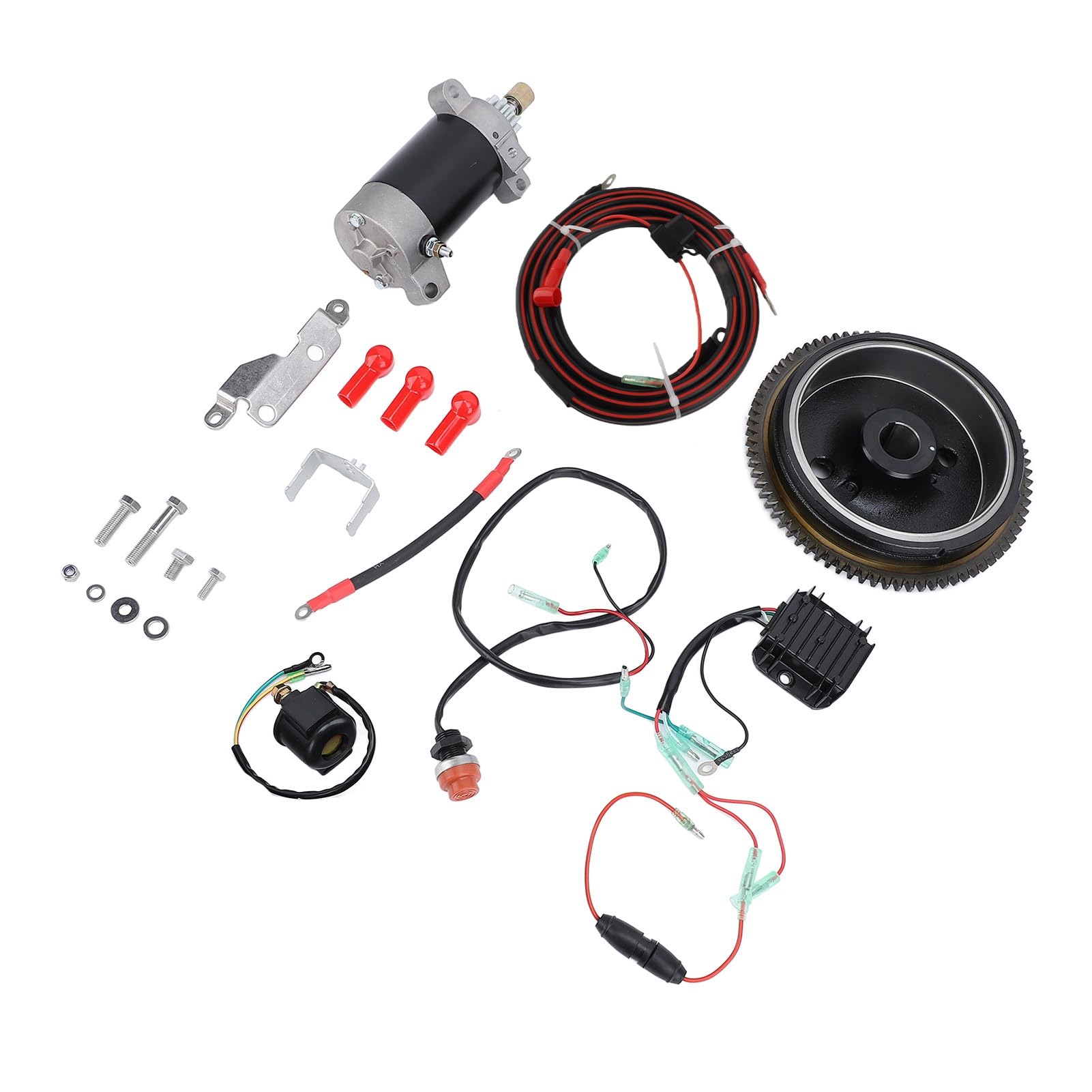 Außenbordmotor-Starter-Set, professionelles, langlebiges elektrisches Außenbordmotor-Starter-Ersatz-Komplettset für 4-Takt-20-PS-Schiffsbootmotoren, Aluminium, Eisen, Kunststoff,