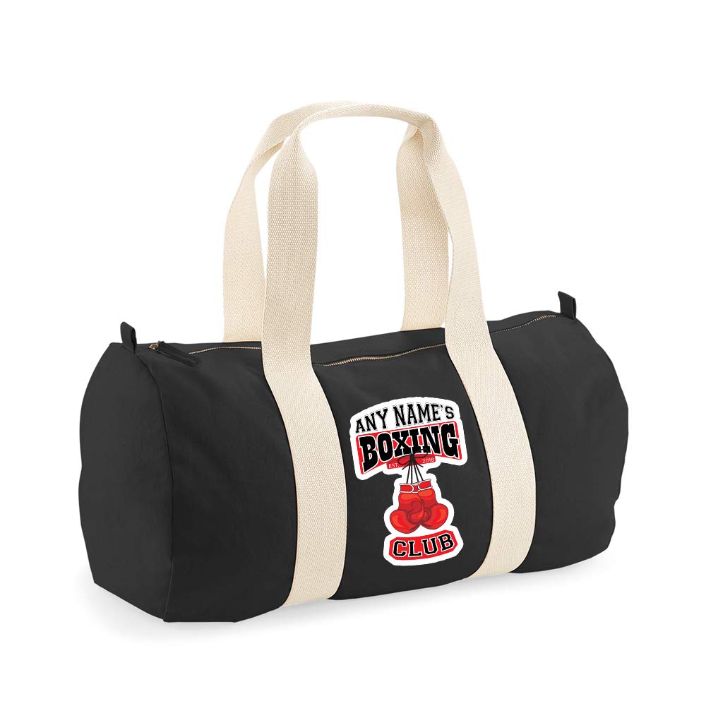 Getagift Personalised Boxing Club Any Name & EST Year Athlete Fitness Lover Gym Lover Unisex Barrel Bag Holdall Zip Sports Bag Duffle Bag. (Black)…