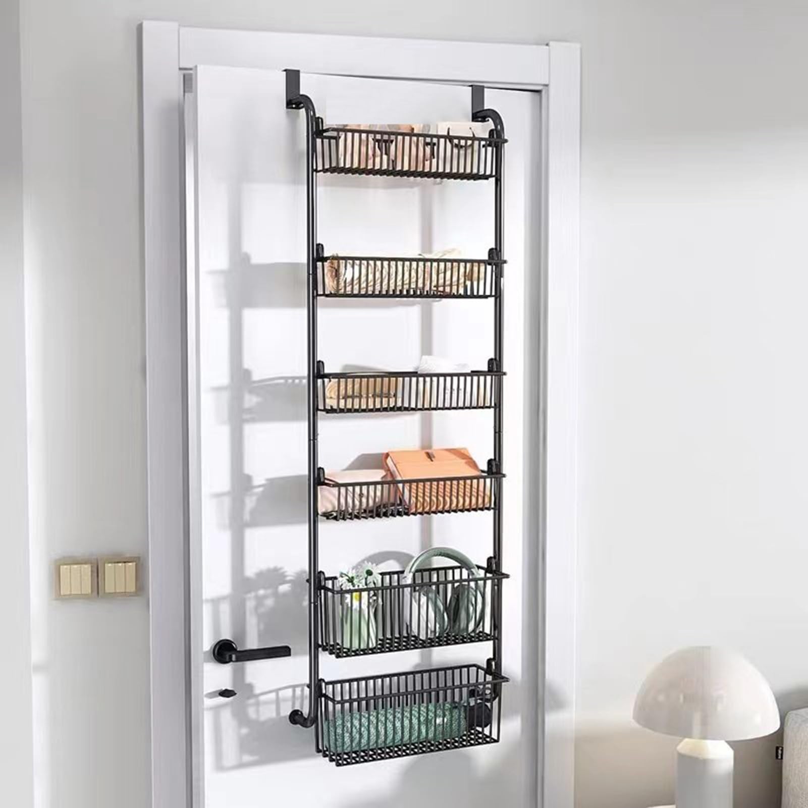 Oddzielny Organizer Na Drzwi Wiszący Z 6 Metalowymi Koszami O Dużej Pojemności, Do Spiżarni Nad Drzwiami, Szafki Łazienkowej(White)
