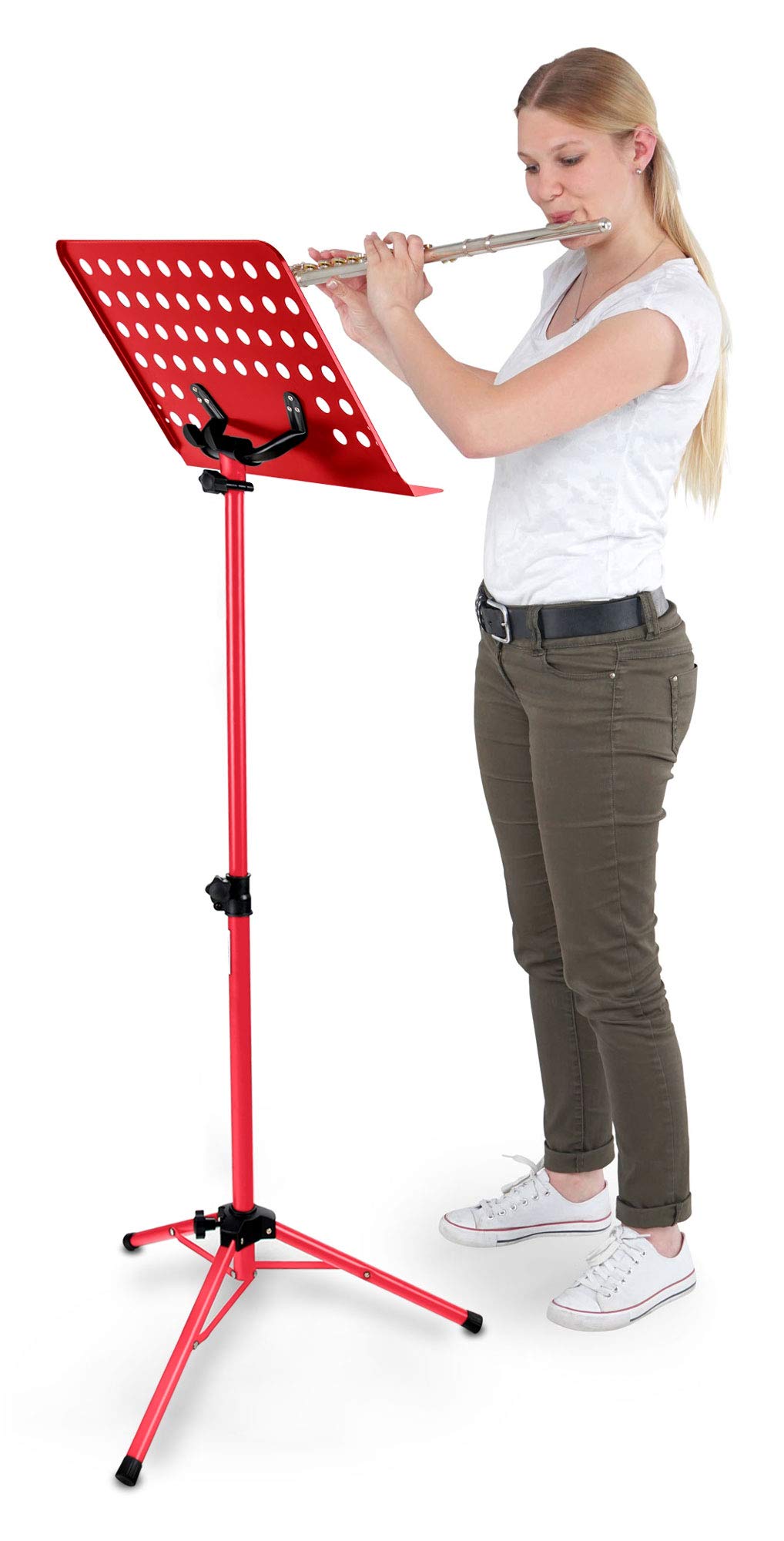 Classic Cantabile Metall Orchesterpult Rot (Lochpult Notenständer, Höhe 58 bis 100 cm einstellbar, Maße der Ablage: 50,0 x 34,8 x 4,5 cm)