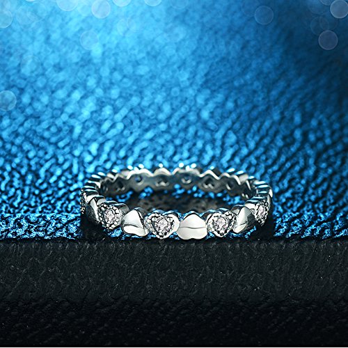 Image of 3mm Vintage Love Hearts Eternity Band Ring in Sterling Silver 925 w /Cubic Zirconia Size 6-8