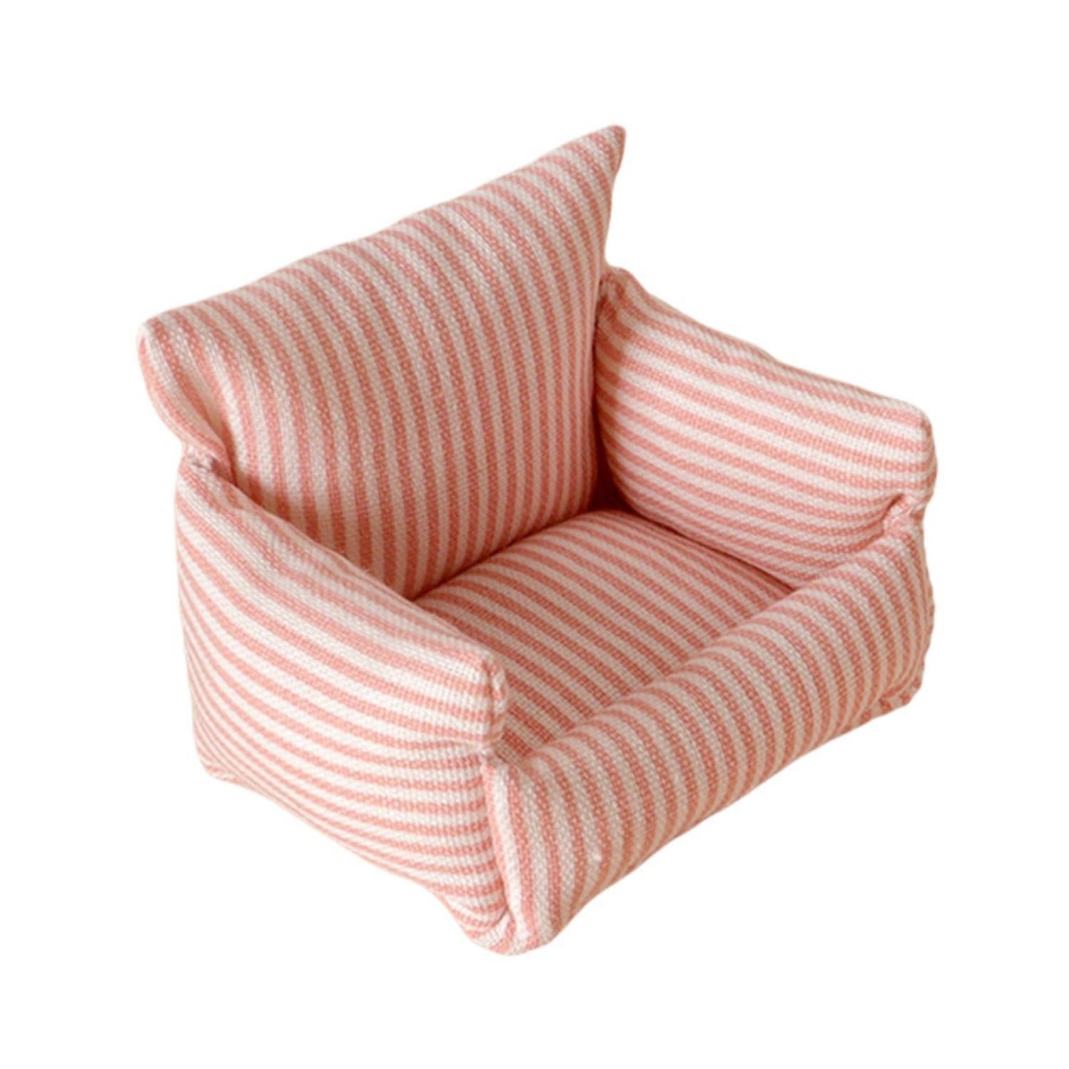 Ojiva® Miniature Doll Sofa with Striped Textile Padded Mini Upholstered Armchair Compact Dollhouse Sofa Lightweight for BJD Display, Photography Prop, Pink Striped Sofa-image-37