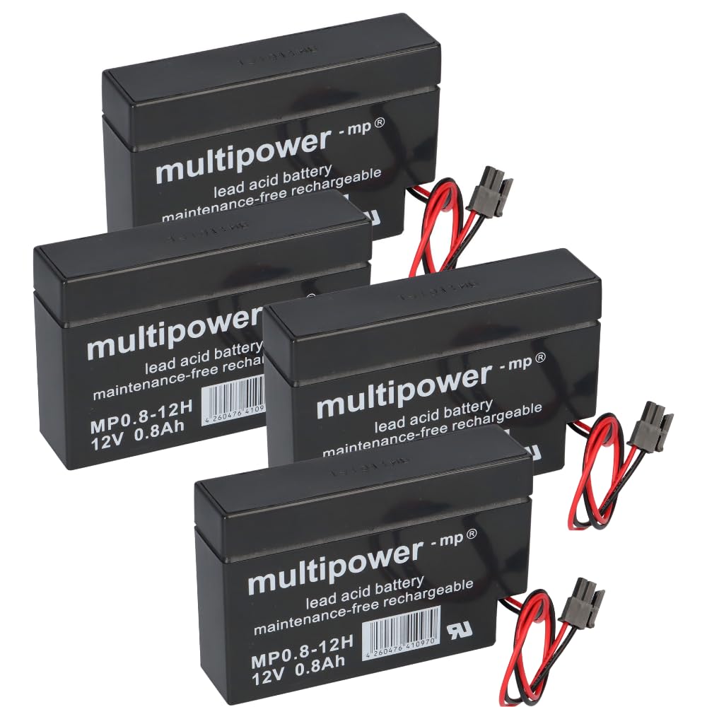 4 x Multipower akumulator ołowiowy MP0,8-12H Pb 12 V 0,8 Ah do domu i domu wtyczka do rolet