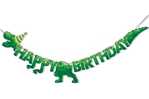 Watercolor Dinosaur 'Happy Birthday' Banner - Dino-Themed Birthday Party Decorations