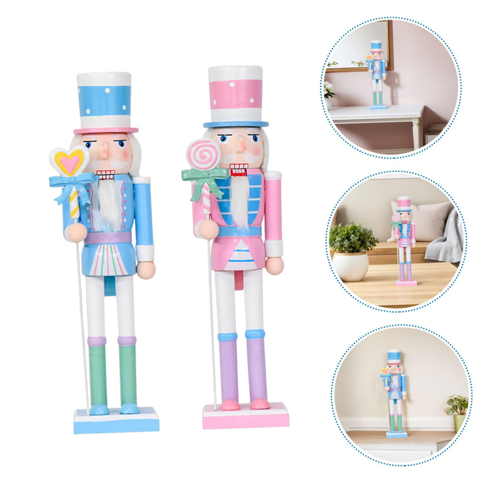 GALPADA 2pezzi Schiaccianoci in Legno Color Pastello Soldatino di Caramelle Natalizio Decorazione da Tavola per Feste di Natale Statuette o Libreria