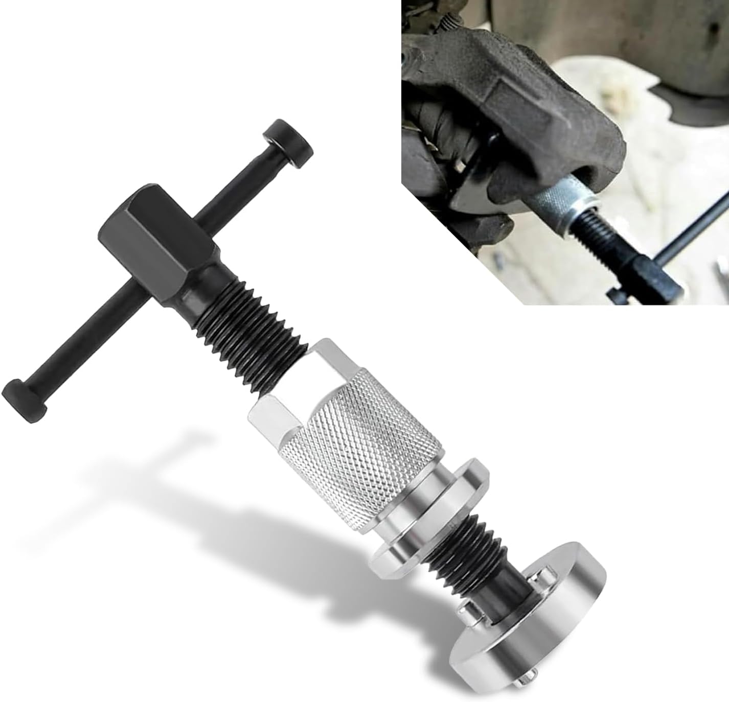 1 PC Automobile Disc Brake Cylinder Adjustment Kit, Stainless Steel Brake Caliper Piston Rewinding Tool, Brake Pad Replacement Tool, Universal for Most Cars Repair Accessories (Silver)