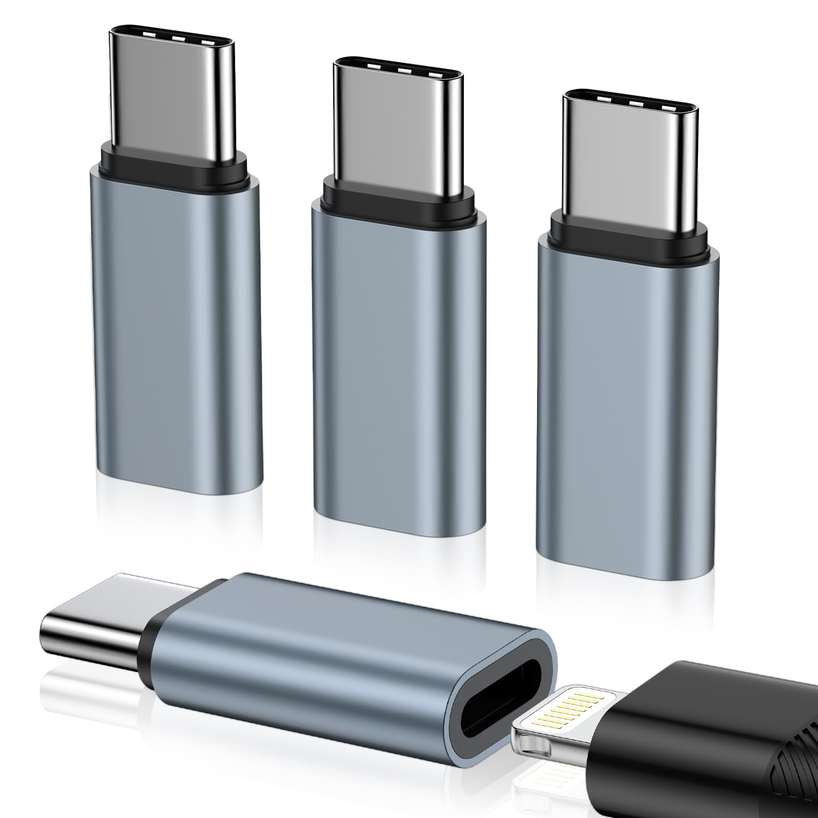 Adattatore da Lightning a USB C, 4 pezzi, adattatore da USB C a Lightning per iPhone 17/16 Pro/17 Pro Max/16 Plus/iPhone 15/iPhone 17 Pro, Galaxy S24/S23, iPad, per ricarica rapida, non per audio/OTG