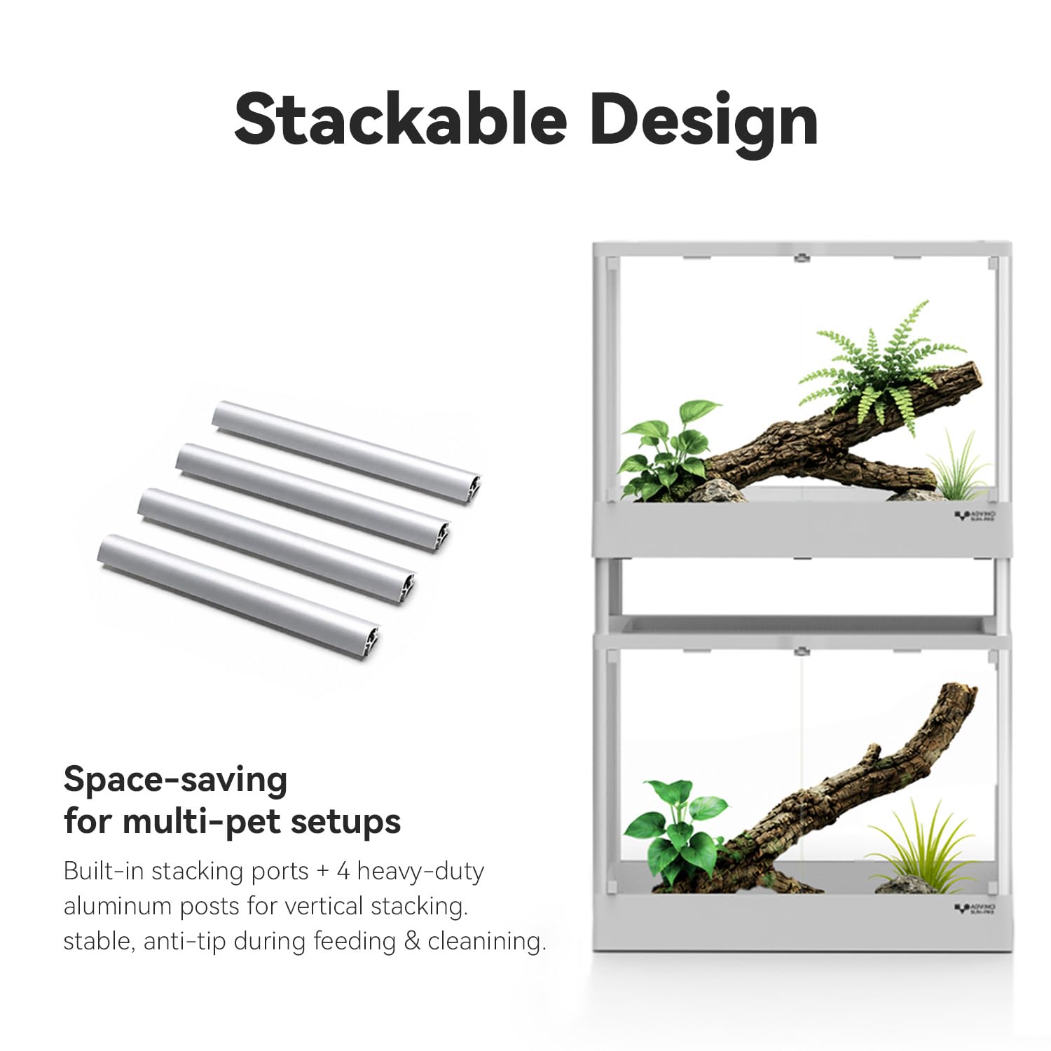 Terrario de vidrio para reptiles de 12 x 12 x 16 pulgadas, 9.5 galones, ventilación de malla de seguridad de doble bloqueo, marco de aluminio duradero, apilable, fácil de montar, paneles