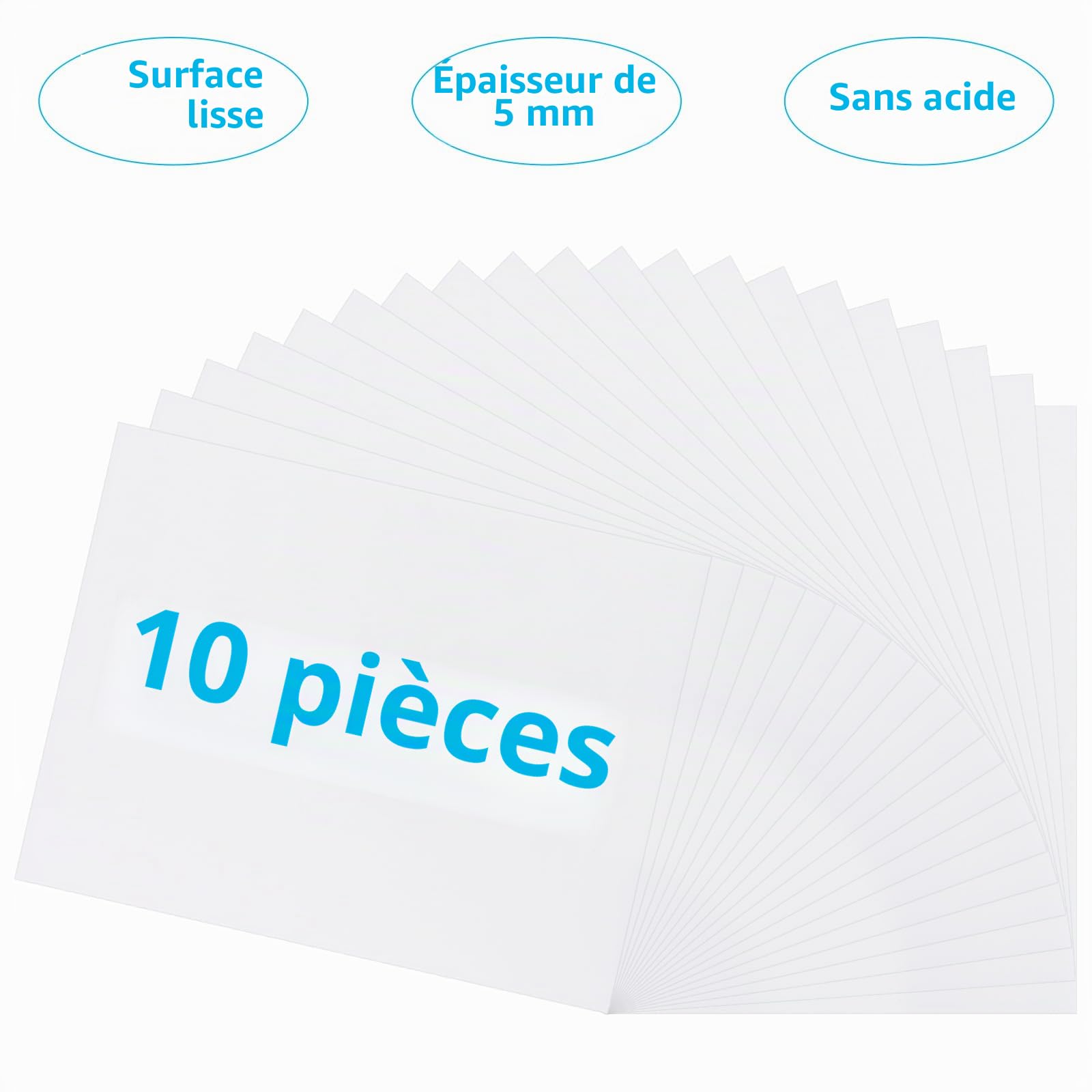 ASelected Lot de 10 planches de mousse de polystyrène A2 (594 x 420 mm), 5 mm d'épaisseur, pour modélisme, montage de photos, présentations, projets d'art et d'artisanat (blanc)