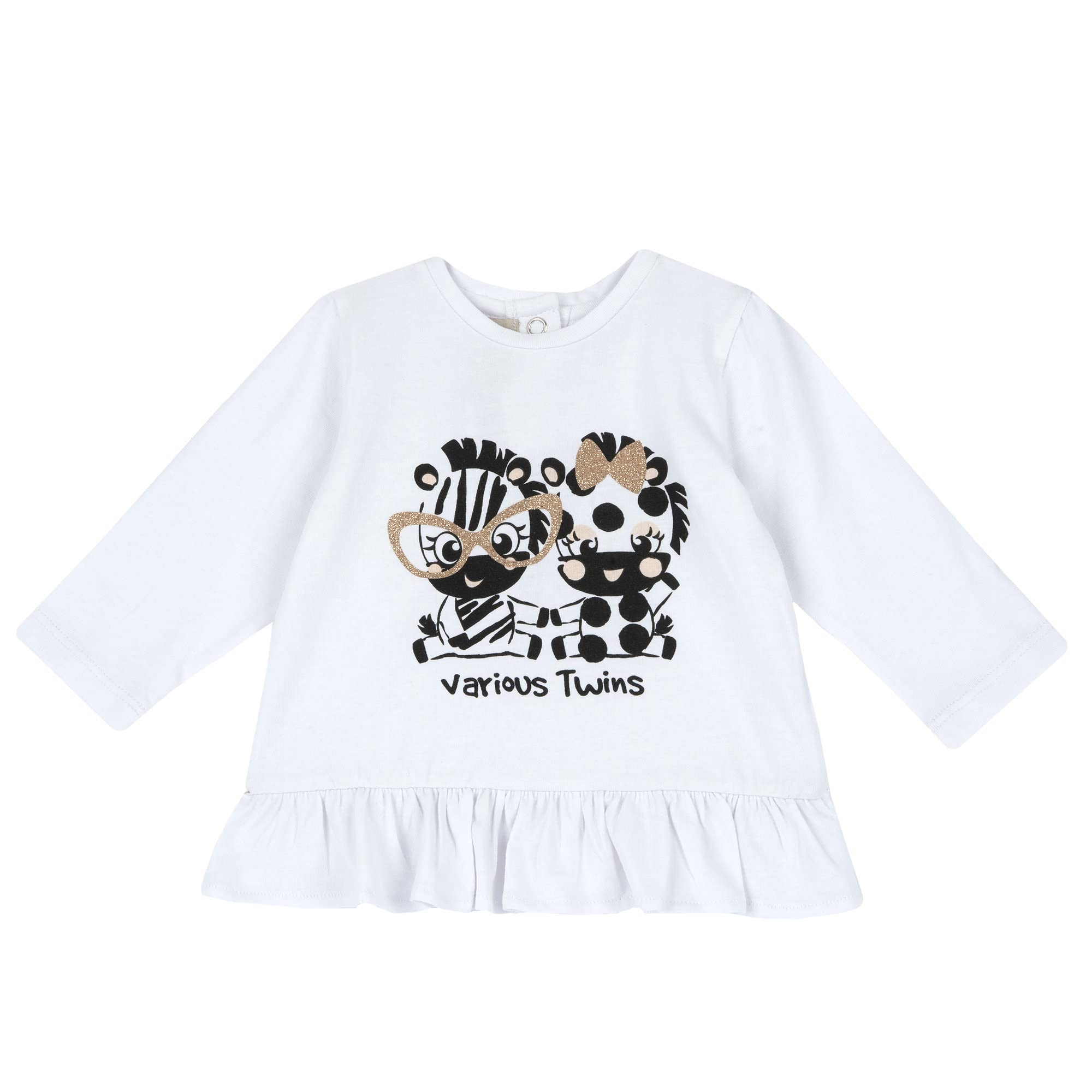 Chicco, Langarm-T-Shirt für Mädchen und Zebra mit Glitzer, Weiß, Weiß, 80