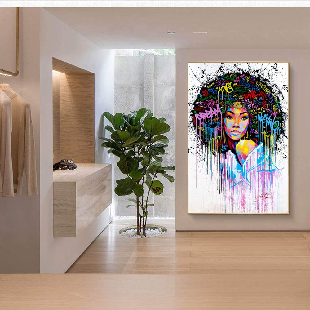 Amazon.co.jp: 大きなポスター黒人女性グラフィティアートキャンバス