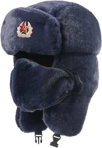 Soviet Badge Ushanka Hat, Faux Winter Hat with Ear Flaps, Unisex Retro for Men & Women for Outdoor Snow Activities