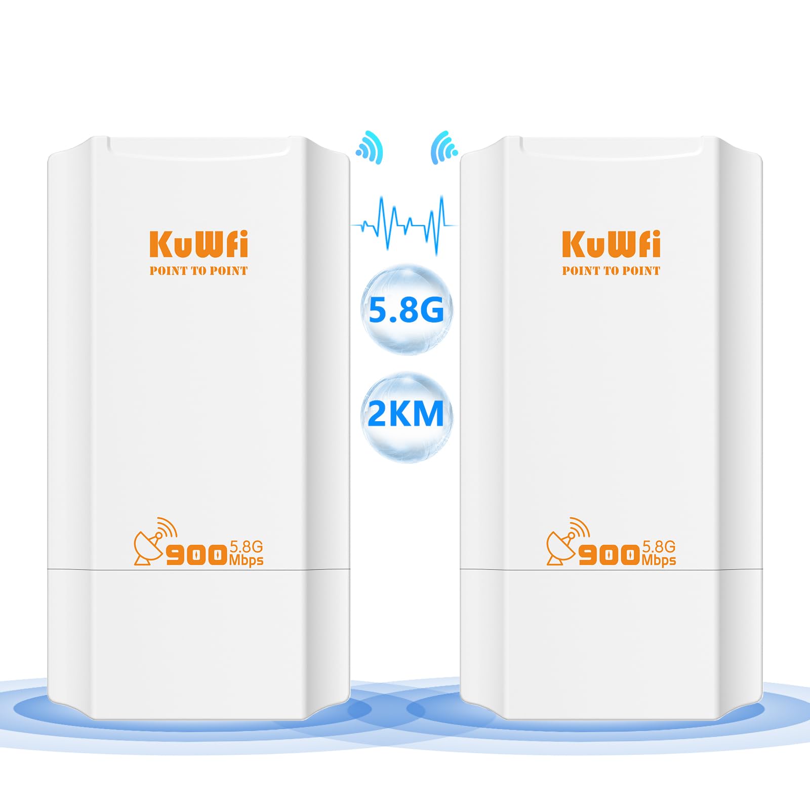 KuWFi 5.8G Wireless Network Ethernet Bridge, Long Range Transmission WiFi Access Point Outdoor AP CPE Kit IP65 Waterproof Point to Point WiFi Bridge for Extend starlink Router Signal ?2-Packs