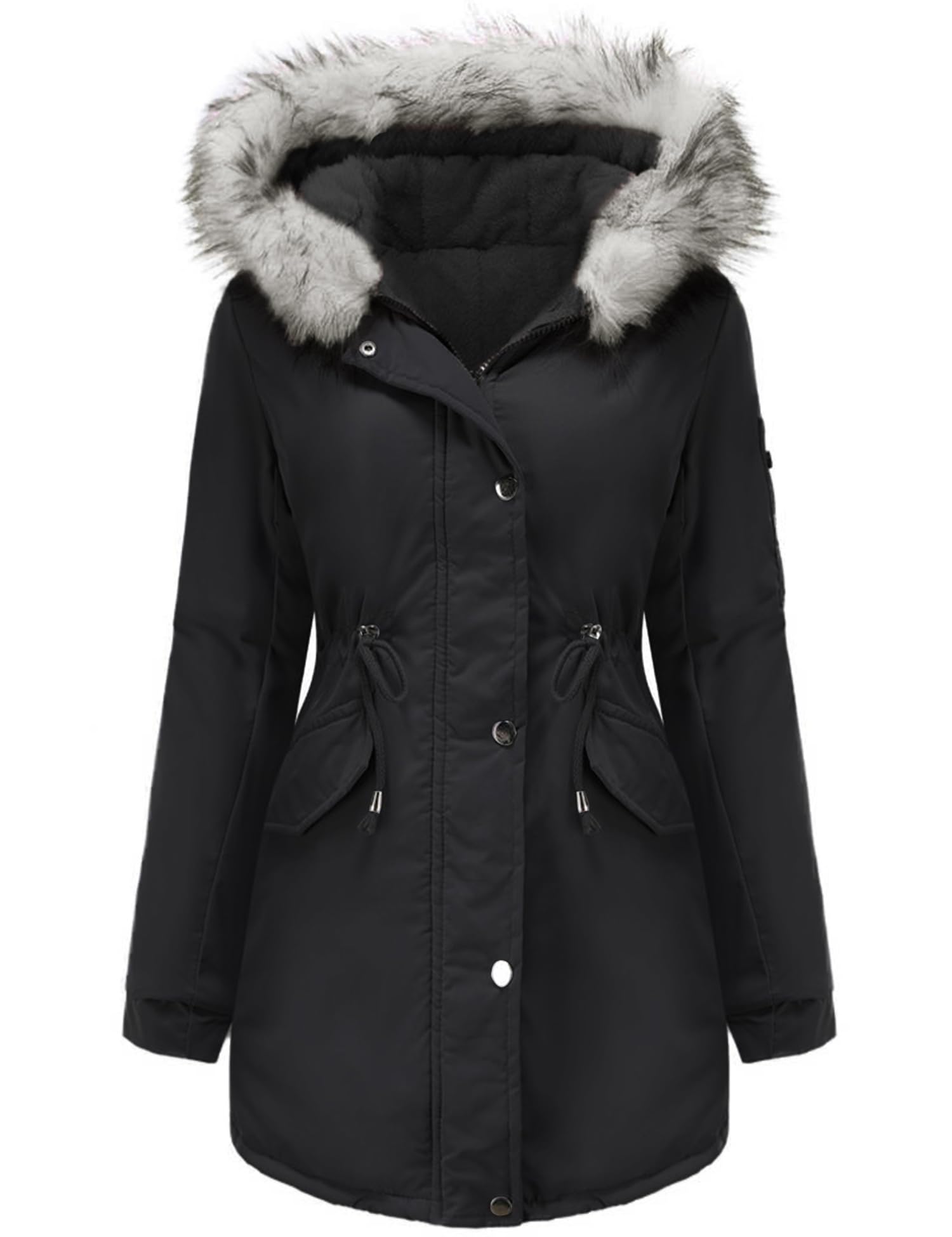 Vancavoo Giubbotto Donna Invernale Giacca con Cappuccio Cappotto Parka Cappotti Media Lugghezza Ispessito Caldo Felpa con Cappuccio in Pelliccia Sintetica Outdoor