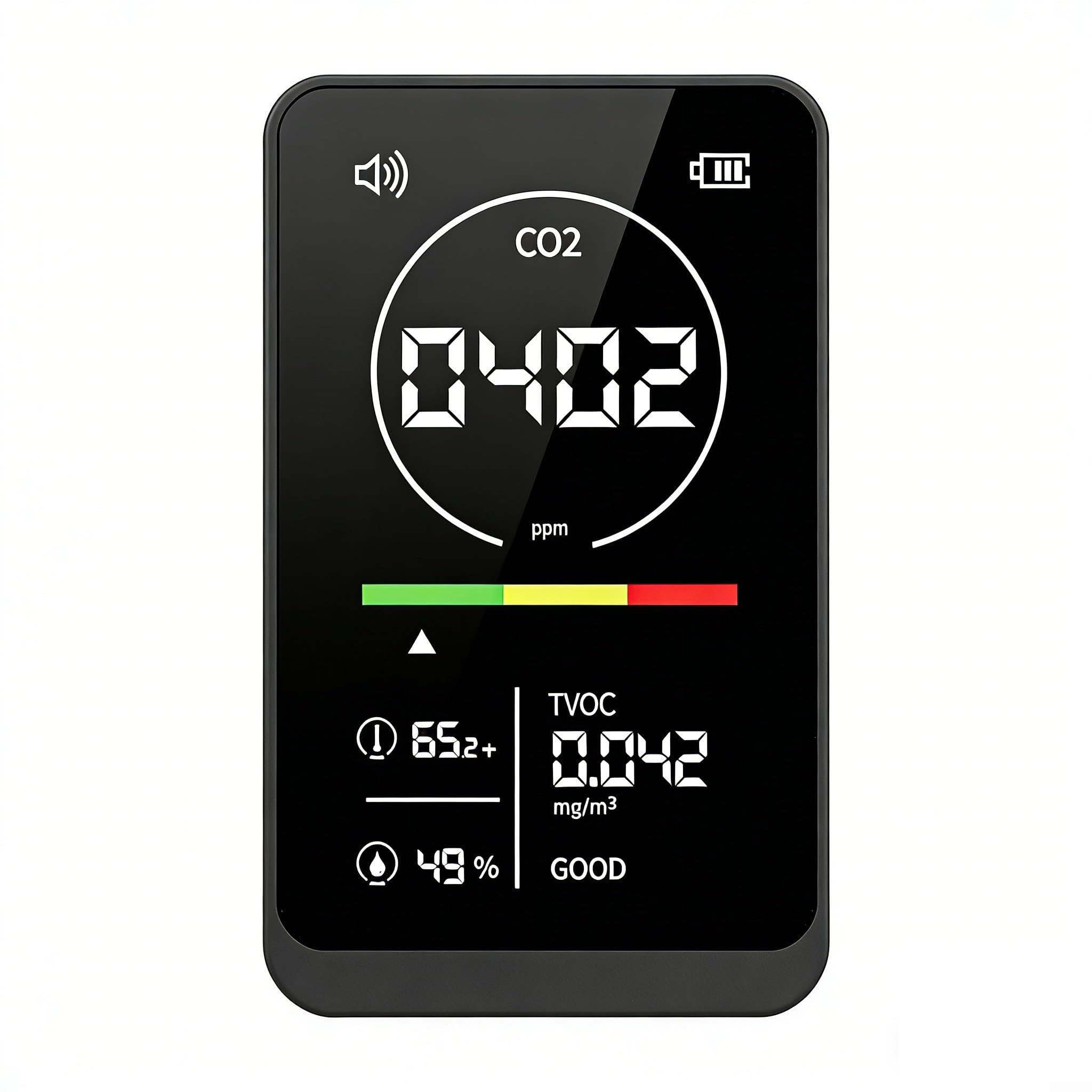 Detector de calidad del aire 4 en 1 con sensor NDIR y batería de 2500 mAh