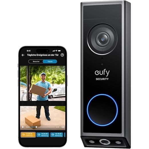 eufy Security E340 Video-deurbel, dubbele deurbel met camera met pakketherkenning, 2K Full HD kleuren-nachtzicht, compatibel met HomeBase S380, gratis gebruik (gereviseerd)