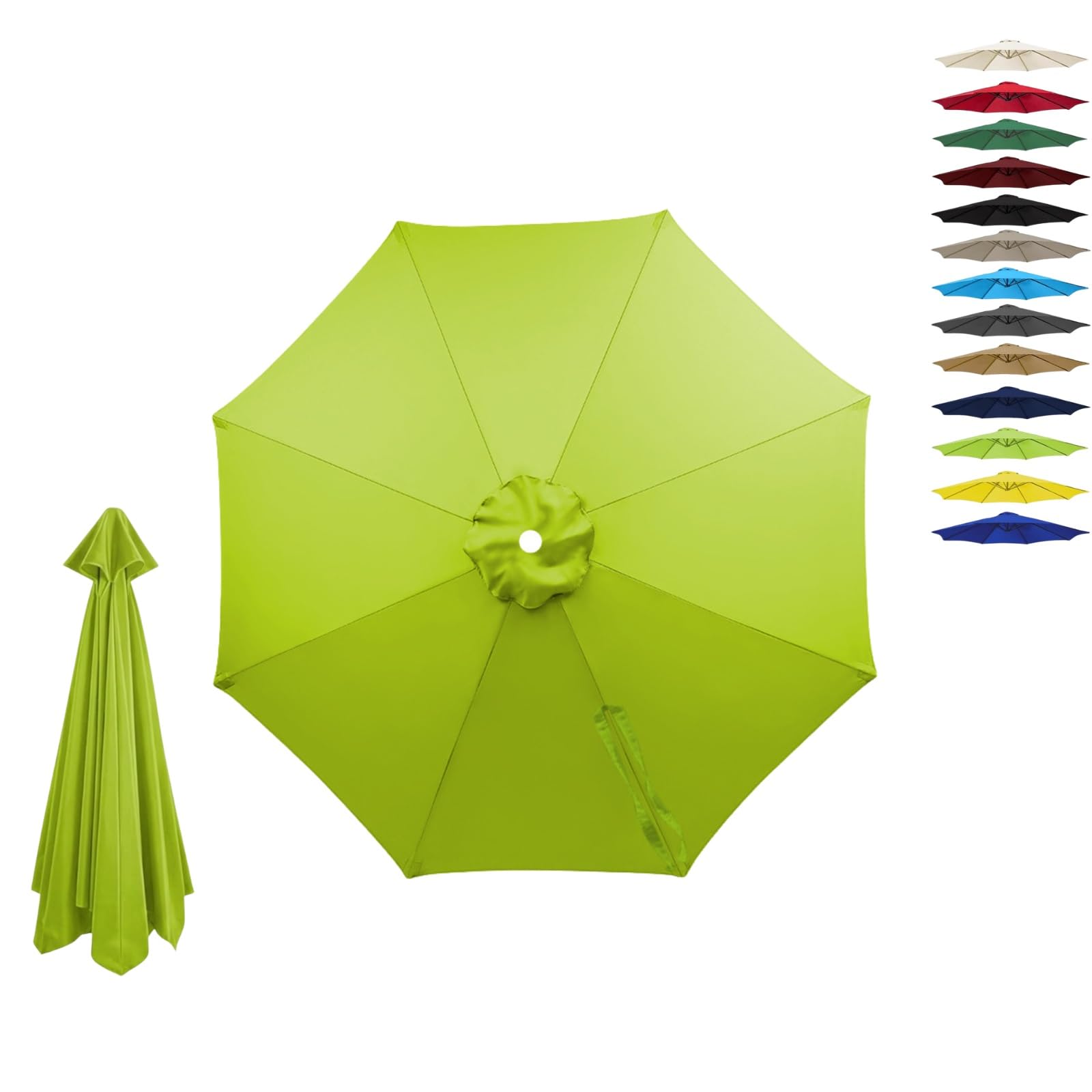 6/8 Ribs Replacement Parasol Canopy, Waterproof UV Garden Umbrella Cover 2.0m 2.15m 2.7m 3.0m 4.0m, Outdoor Replacement Parasol Canopy Fabric Only, Fade Resistant(Light Green,6-RIBS-8.8FT/2.70m)