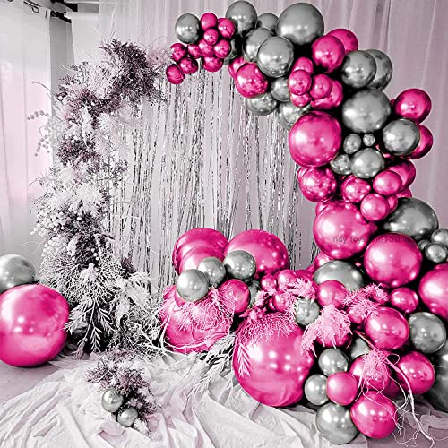Image of Just Party 25Pcs Silver & 25Pcs Pink Metallic Chrome Balloons with Shiny Surface For Birthdays /Anniversary /Engagement /Baby Shower /bachelorette Party Decorations (Pack of 50)