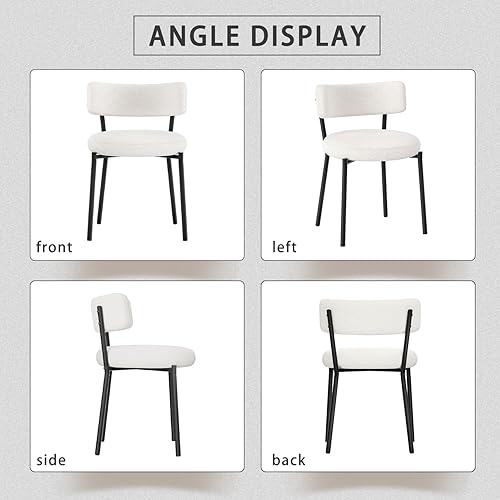 Miniatura 6 de Boucle - Juego de 2 sillas de comedor tapizadas redondas, modernas, con respaldo curvado, sillas de comedor para cocina, sillas de comedor blancas