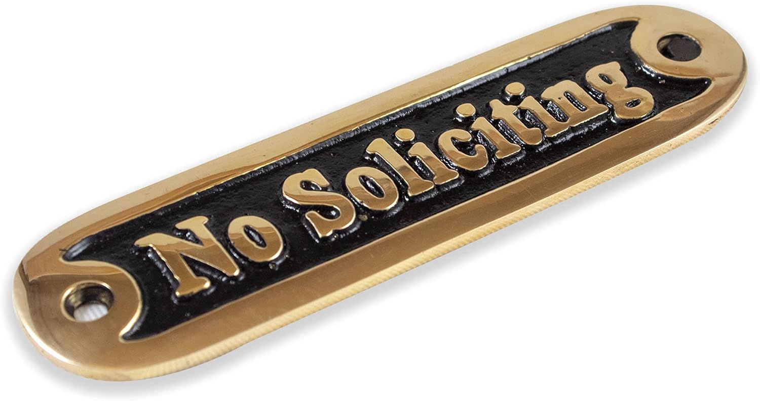 Brass No Soliciting Sign for house Door Casted Gold/Black Handmade Plaques Plate Home Decor Style Accessories Wall Mounted (12.5cm X 3.25cm)