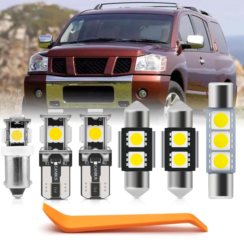 11pcs White LED Interior Light Bulbs Kit for Niss'an Pathfinder 1996-2004 Map Dome Trunk Glove Box Vanity Mirror License Plate Lights Interior LED Lights Bulbs Package + Install Tool