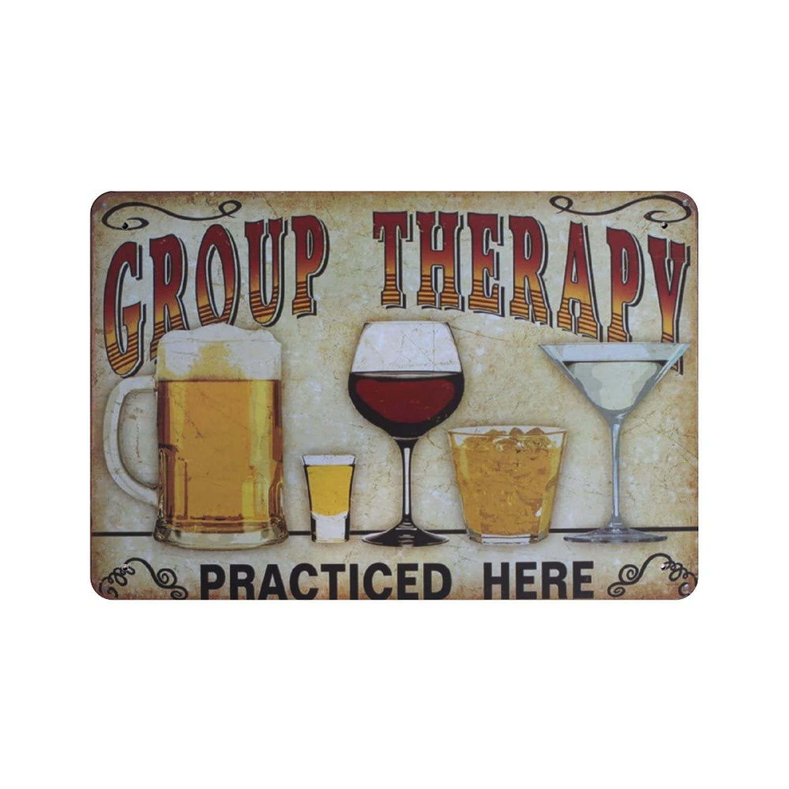 KEYGAMER Group Therapy Is Practiced Here Metal Tin Sign, Vintage Plaque Poster Garage Bar Home Wall Decor 8 X 12 Inches