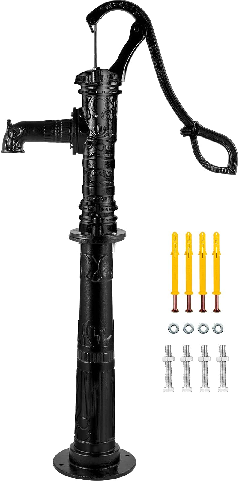 VEVOR Antique Hand Water Pump 14.6 x 5.9 x 25.6 inch Pitcher Pump w/Handle Cast Iron Well Pump w/Pre-set 0.5" Holes for Easy Installation Old Fashion Pitcher Hand for Yard Ponds Garden Black
