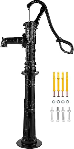 Miniatura 10 de VEVOR Soporte de bomba de agua de mano antiguo, soporte de bomba de hierro fundido con agujeros preestablecidos de 0.5 pulgadas para una fácil