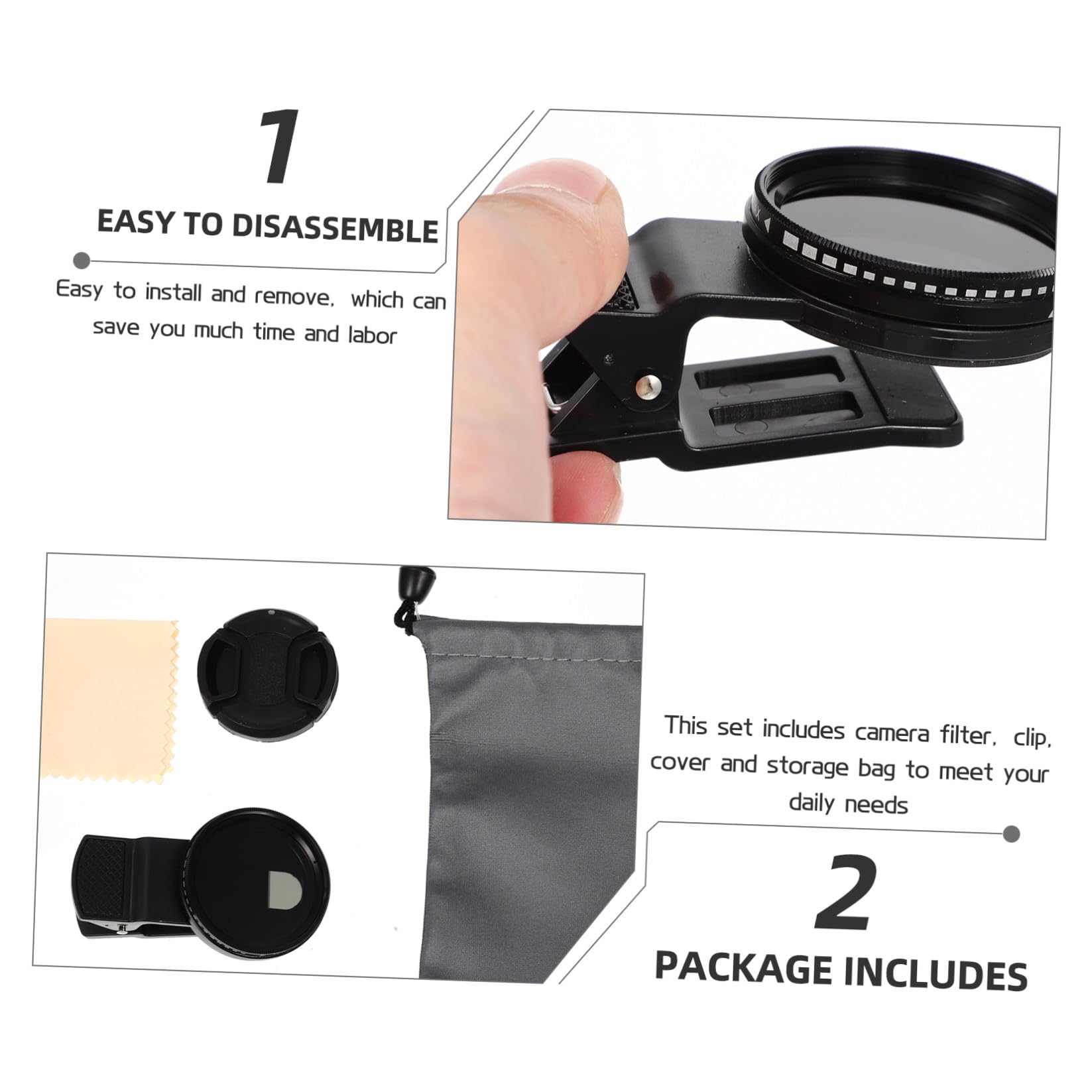 Gatuida 3sätze Universeller Handy-Filter Mit Clip Einstellbarer Graufilter Für Handykameras Für Landschafts Und Bewegungsfotografie Leicht Und Tragbar