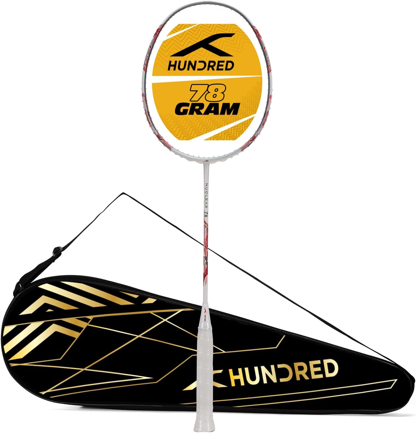 HUNDRED Nuclear 78 Carbon Fibre Unstrung Badminton Racket with Full Racket Cover for Intermediate Players (80g, Maximum String Tension - 32lbs)