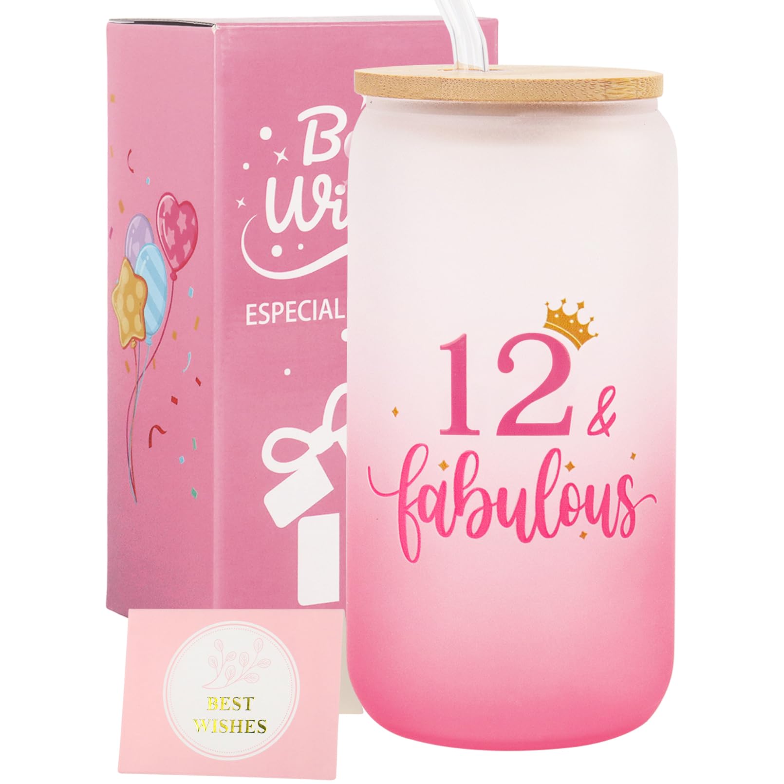 Nwvuop 12th Birthdays Gift for Girls 12 Year Old Girls Birthday Gifts Birthday Glass Cup 16oz.