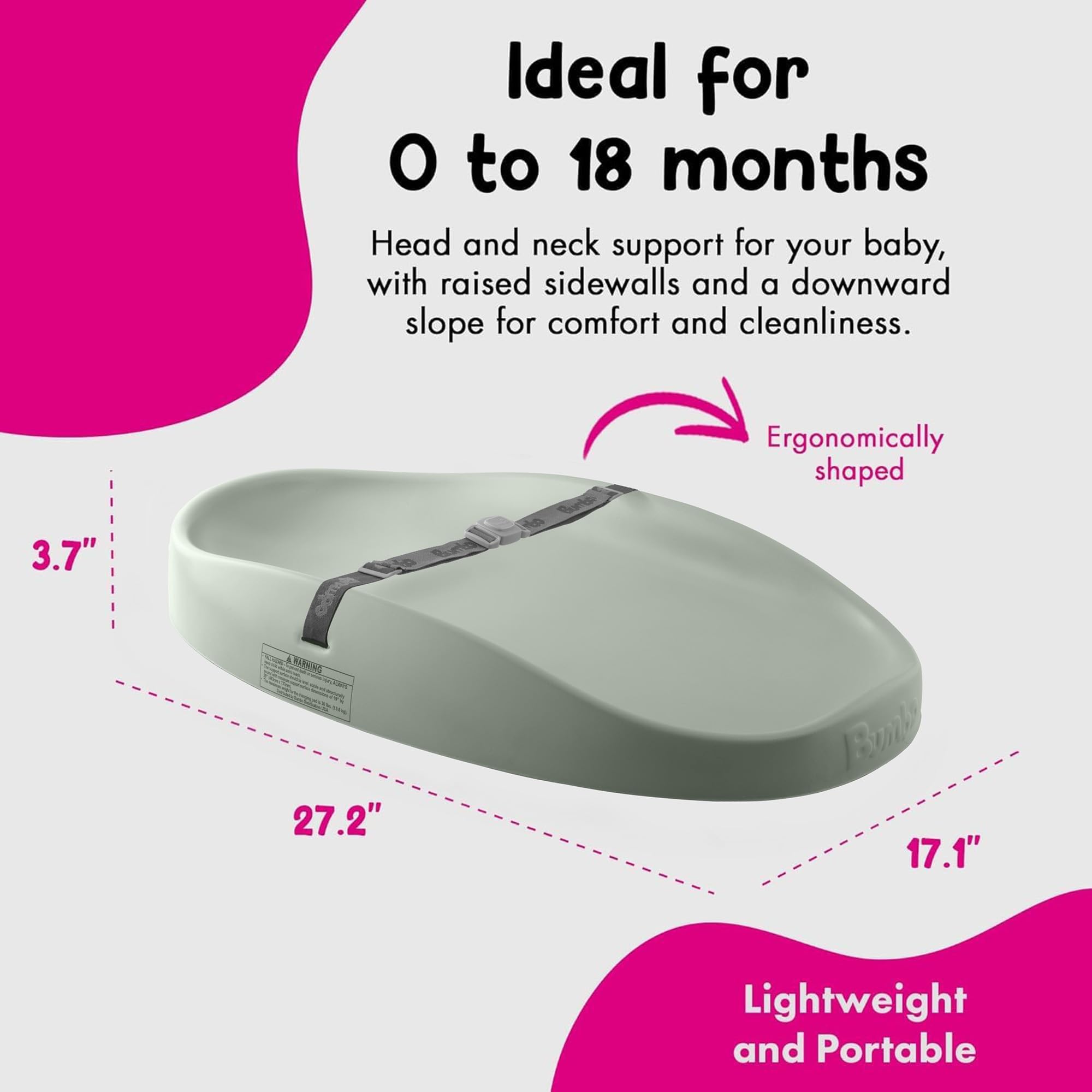 Bumbo Wickelunterlage – Konturierte Baby-Wickelunterlage aus Schaumstoff mit Sicherheitsgurt, wasserdicht und leicht zu reinigende Oberfläche, rutschfeste Unterseite, komfortables und sicheres Design