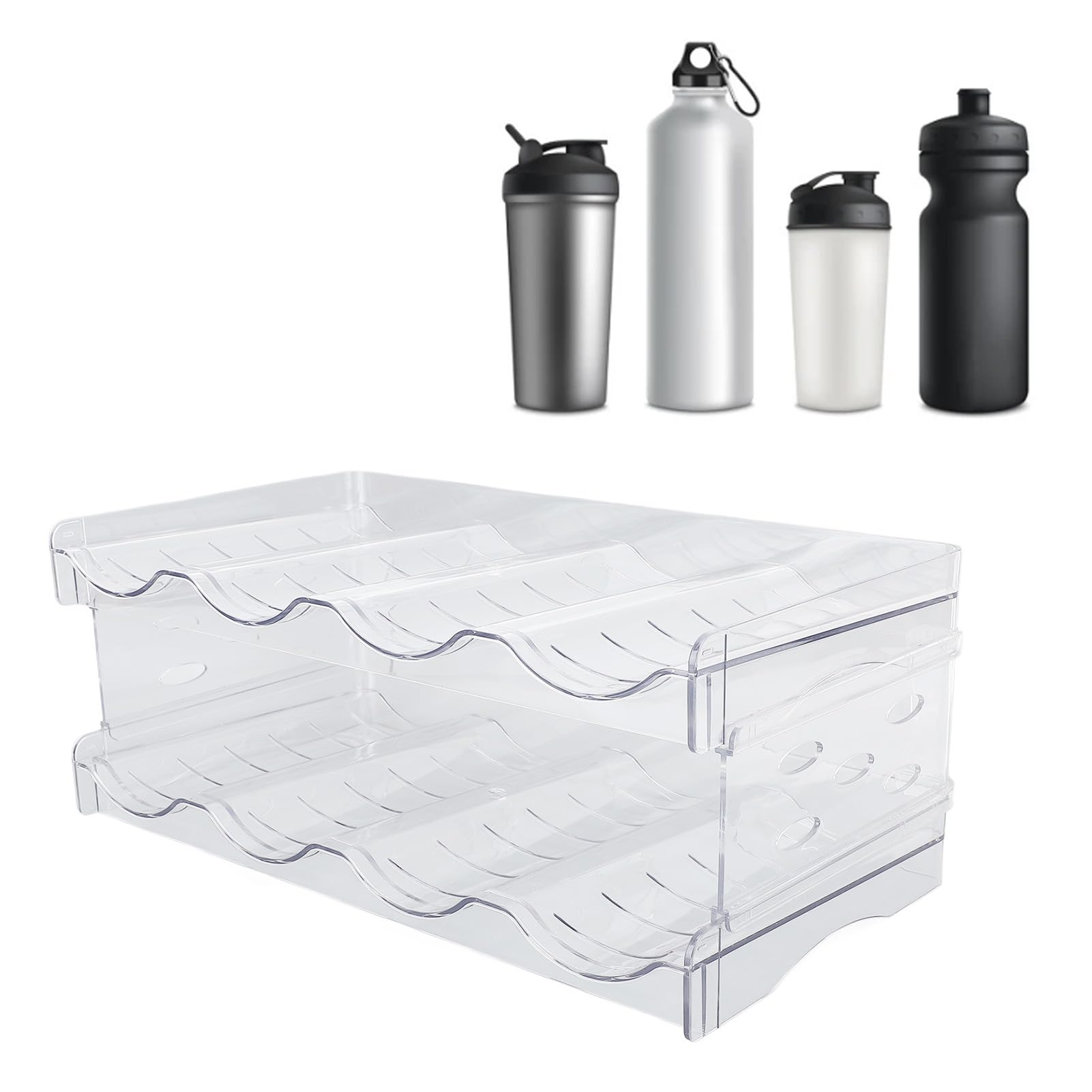 Stapelbares Wasserflaschenregal, transparent, doppellagig, Kunststoffhalter für Küche und Schrank, speichert 8 Flaschen (4 pro Regal), ideal für Kühlschrank und platzsparend