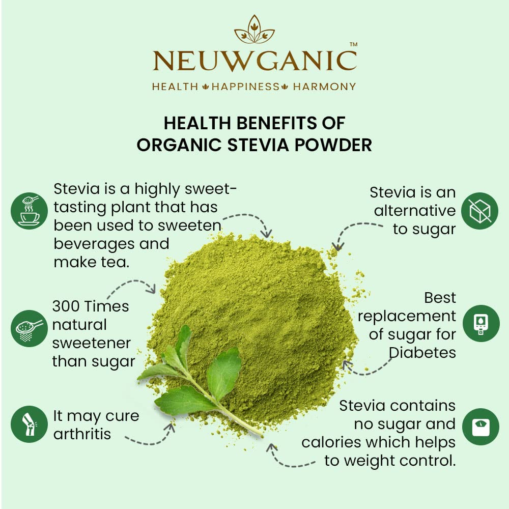 Organic Stevia Powder - Natural Sugar Free Powder - India Organic and Usda Certified - Zero Calorie - Ideal for Desserts - 200 Gm Pack of 2 — Amazon image 4