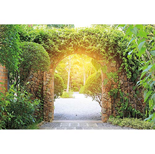 2,7 x 1,8 m Frühling Hintergrund Stein Bogen Efeu Torbogen Park Sonnenlicht Weg Garten Fotografie Hintergrund Mädchen Lady Braut Portraits