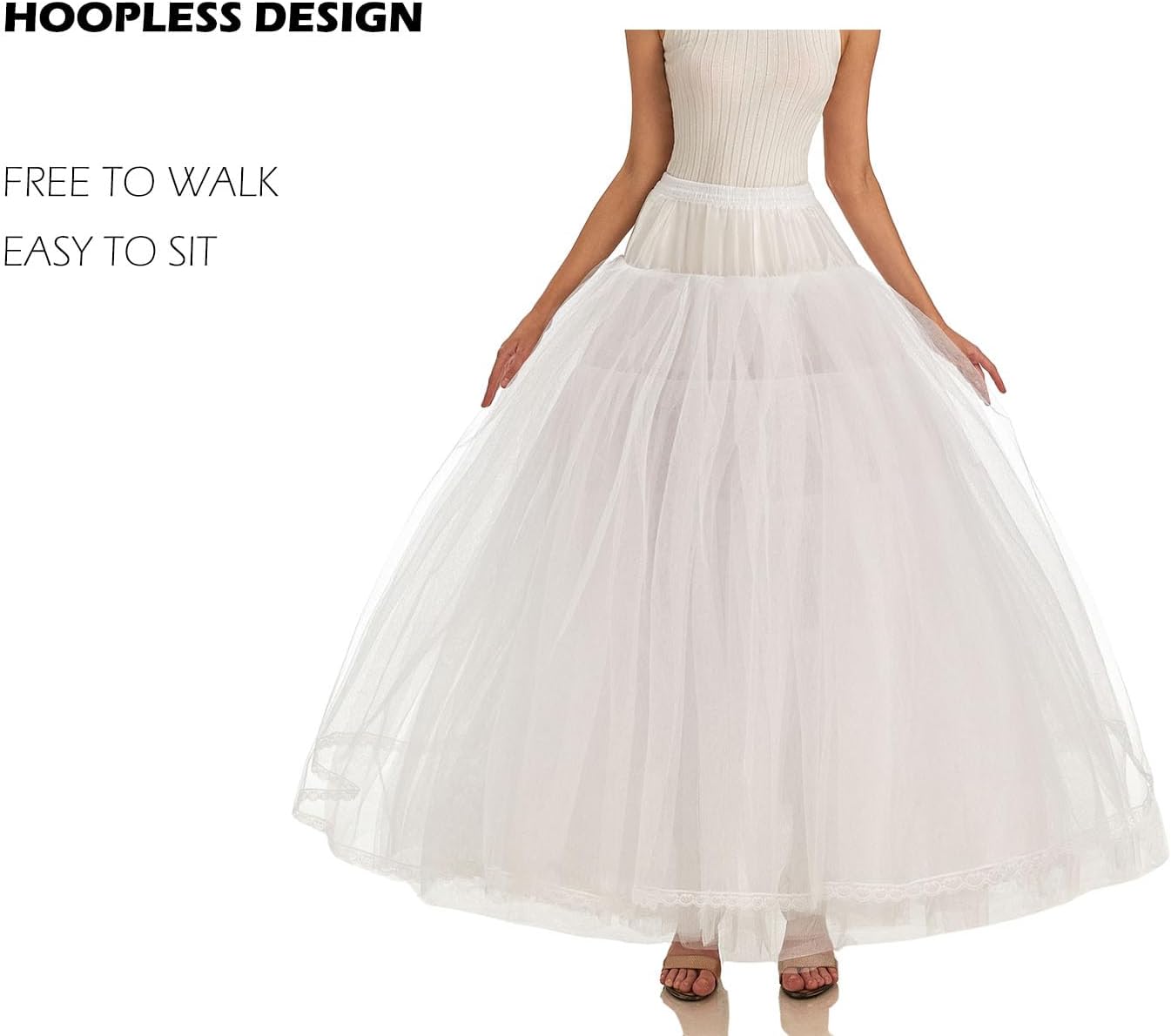 Women Hoopless Petticoats 8 Layers Tulle Crinoline Underskirt for Wedding Dress Ball Gown WPT138 White - Image 4