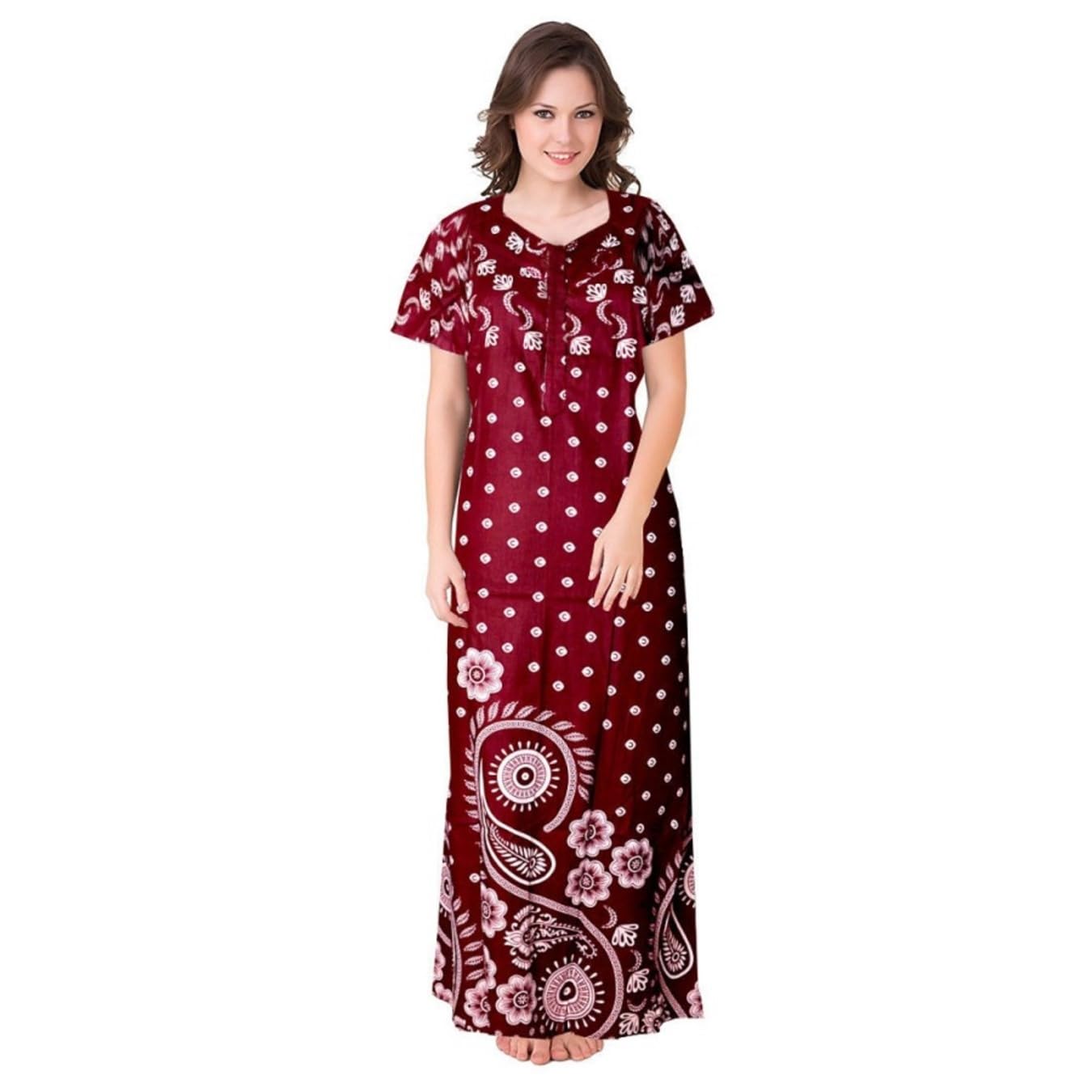 Women's Pure Cotton Nightwear Casual Nighty (Maroon FASHION-136 XXL)-image-2