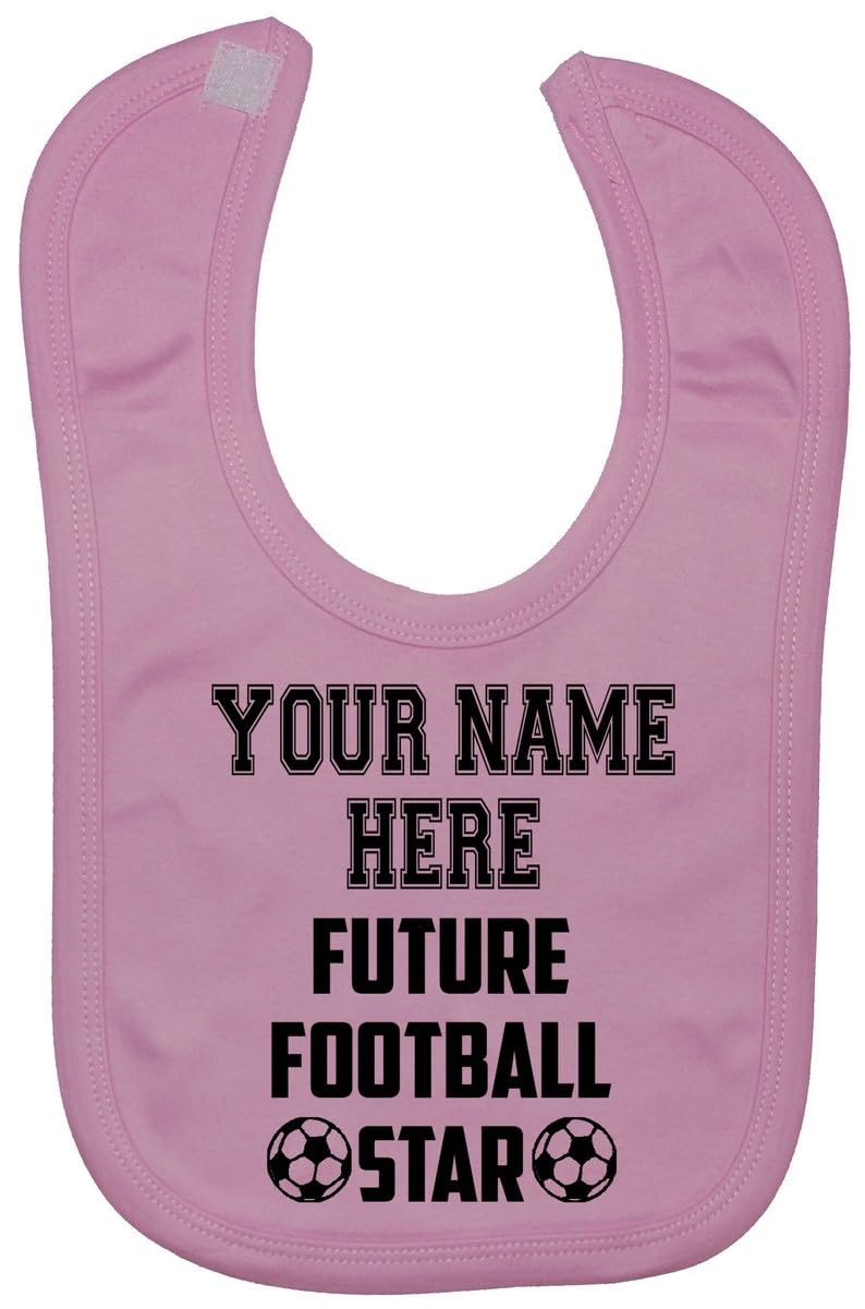 Acce Products Future Football Star Personalised with Name Baby Infant Feeding Bib Coloured Pic Touch Attach 0 to approx 3 Years - Pink